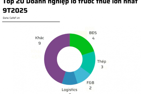 20 doanh nghiệp lỗ lớn nhất 9T2025: Novaland đầu bảng, ngành bất động sản áp đảo, 14 doanh nghiệp lỗ trăm tỷ